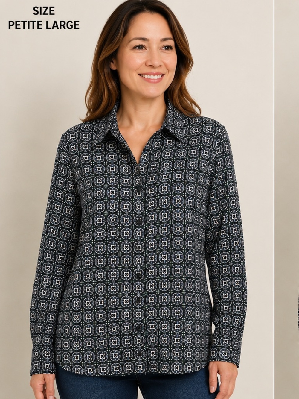 Architect Black, Green and White Geometric Button-Down Shirt LARGE PETITE